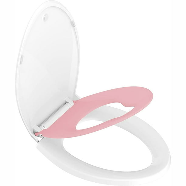 Extended toilet seat with builtin child seat, slow closing, quick