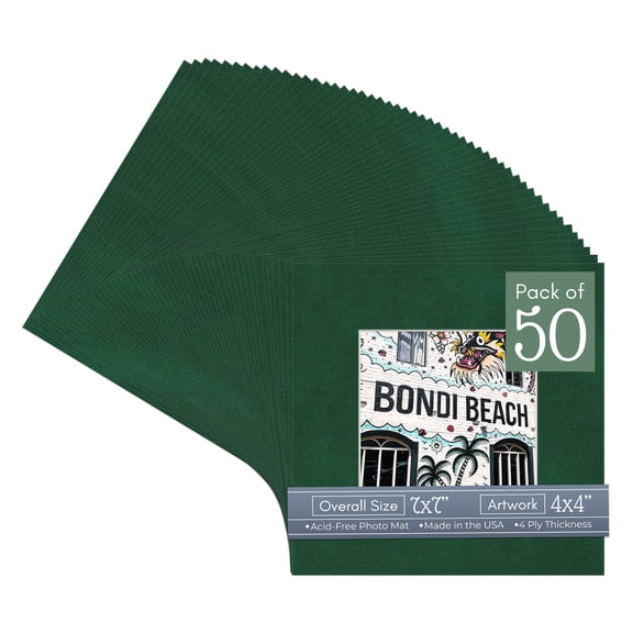 Green Suede Picture Frame Mat for 7x7 Frames - Fits 4x4 Photos - 50 Mats