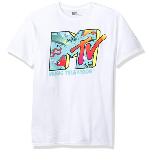 MTV Men's Retro Logo Men's T-Shirt, White, Large