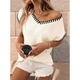 thumbnail image 4 of Women'S Sleeveless Sweater Casual V Neck Cap Sleeve Knit Pullover Tank Tops Creamy White S, 4 of 7