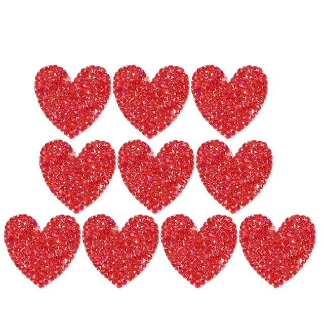 10 Pcs Appliques de Strass en Forme de Cœur 4cm Accessoires de Vêtements Chaussures Décoration Rouge