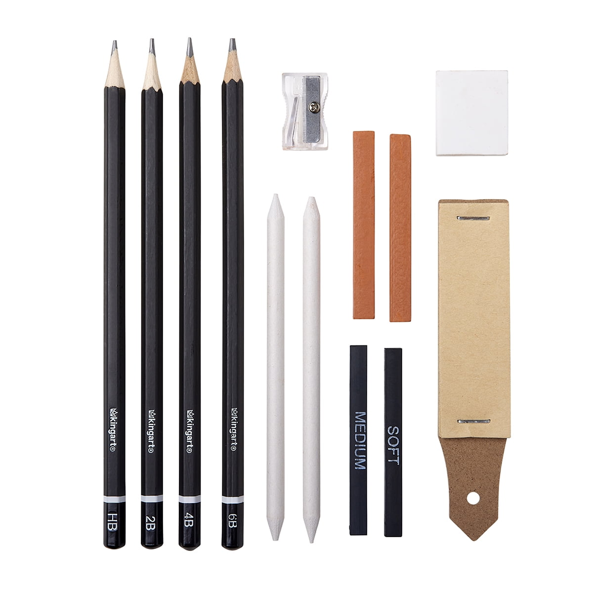 KINGART 13-Piece Sketching and Drawing Kit with Pencils, Charcoal and Blending Tools