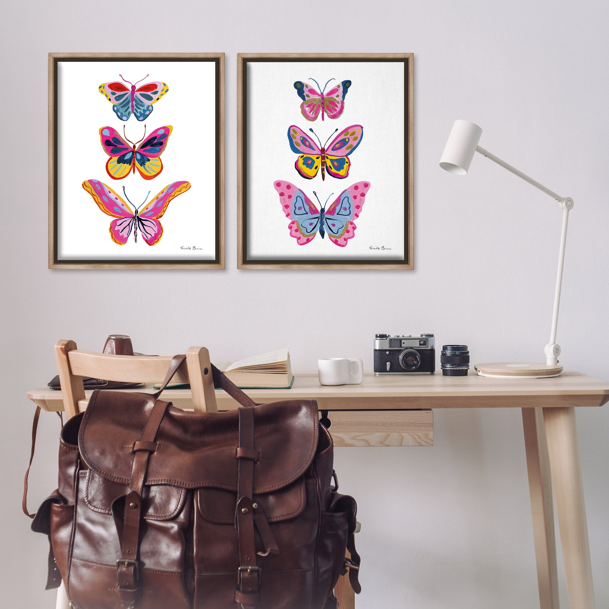 Stupell Industries Bright Flutter Butterflies Insects Painting Brown Floater Framed Canvas Art Print Wall Art, 31 x 25, Set of 2