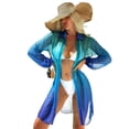 thumbnail image 2 of LYMAYTER Women Tulle Short Dresses Printed Beach Blouse Multicolor Cover-Up Long Sleeve Sunsuits S-XL, 2 of 8