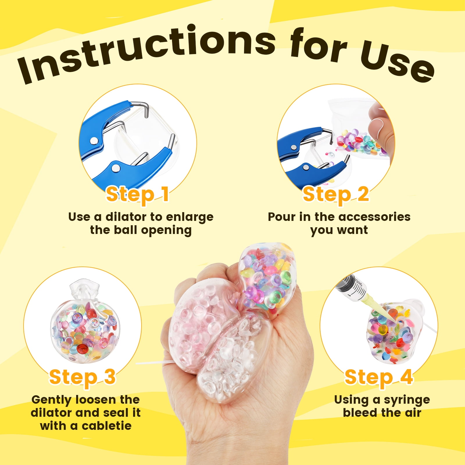 DIY Stress Ball Making Kit Stress Ball DIY Kit Empty Squeeze Ball DIY Kit with Vacuum Tool Cable Tie Filler Bead Expander Tool Transparent Blank Skin for Adult