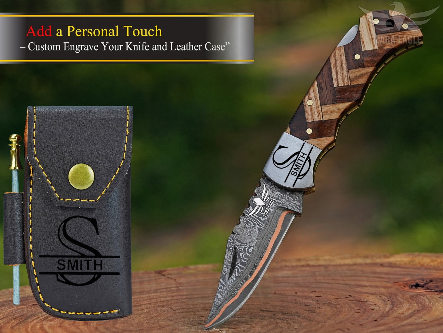 Lara Eagle Personalized Handmade Copper Damascus Folding Knife for Men- Copper Anniversary Pocket Knife - Groomsman Gift Knife- Outdoor, Camping, Hunting & Survival Gift for Him, Father, Husband