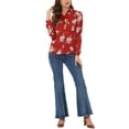thumbnail image 2 of Allegra K Chemisier à Col Pointu pour Femmes, Boutonné, Floral, m Rouge, 2 of 6