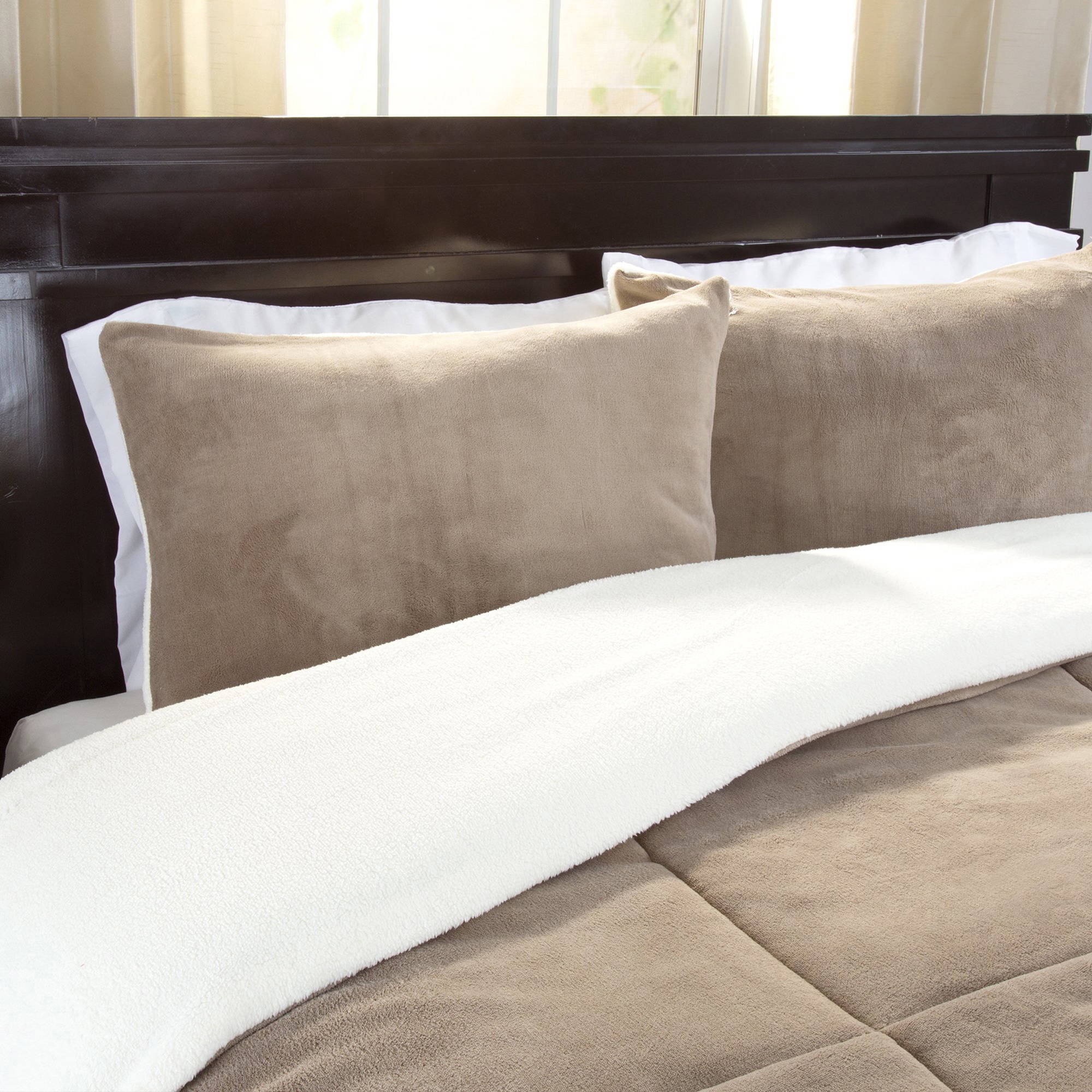 Lavish Home 3-Piece King Size Comforter Set – Cozy Sherpa Bedding, Taupe
