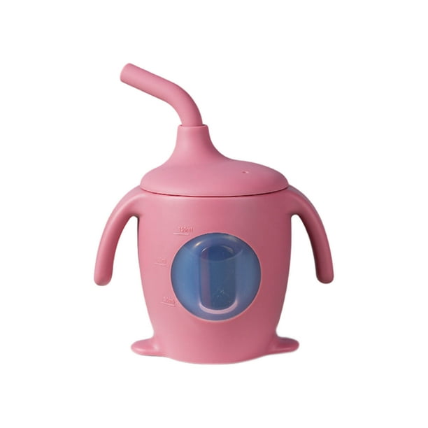 Vaso de silicona con pajita para niños, vaso de aprendizaje para bebés con asa, vaso de agua infantil de grado alimenticio, vaso de agua
