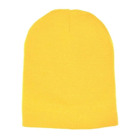 Yellow Plain Short Beanie Skull Cap Ski Skate Hat-8"long