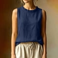 thumbnail image 2 of Women's Ruffle Trim Sleeveless Tank Top Summer Loose Fit High Neck Plain Shirts Casual Comfy Boho Beach Travel Tops Navy, 2 of 6