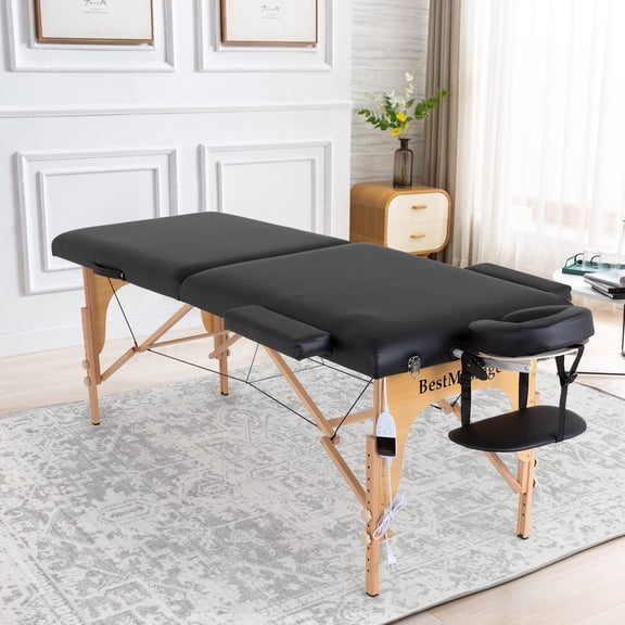 BestMassage 84 Heated Massage Table,Portable Spa Table Height Adjustable with Carrying Oxford Bag,Heating Pad(Black)