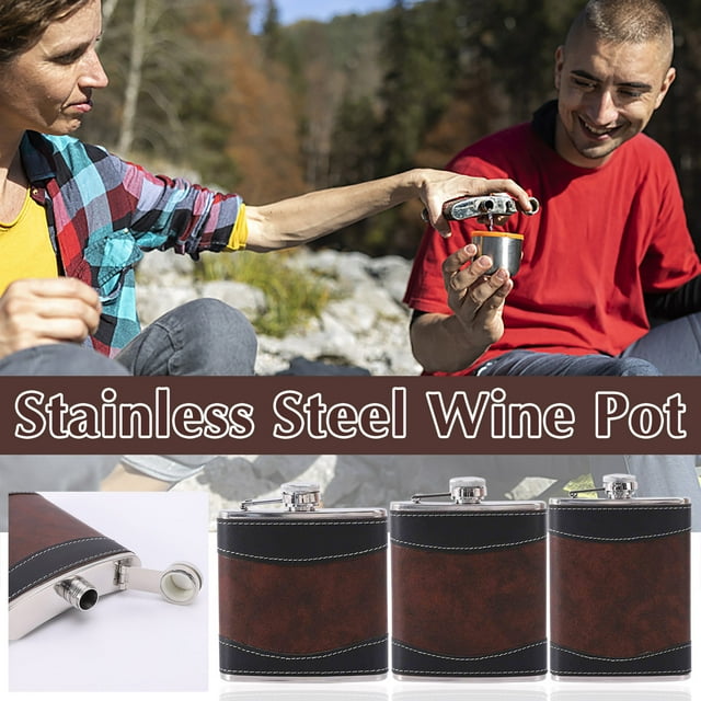 Petaca de Acero Inoxidable y Cuero con Embudo: Juego de Bolsillo para Whisky, Vino y Licor, Ideal para Hombres y Mujeres, Ideal para Viajes Al Aire Libre.