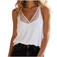 thumbnail image 2 of Karymi Going Out Tops Double Layer Mesh V‑Neck Ribbed Spaghetti Strap Tank Top, Solid Slim Fit Casual Camisole, Sleeveless Sheer Trim Summer Basic Layering Top 3/4 Length Sleeve Womens Tops, 2 of 6