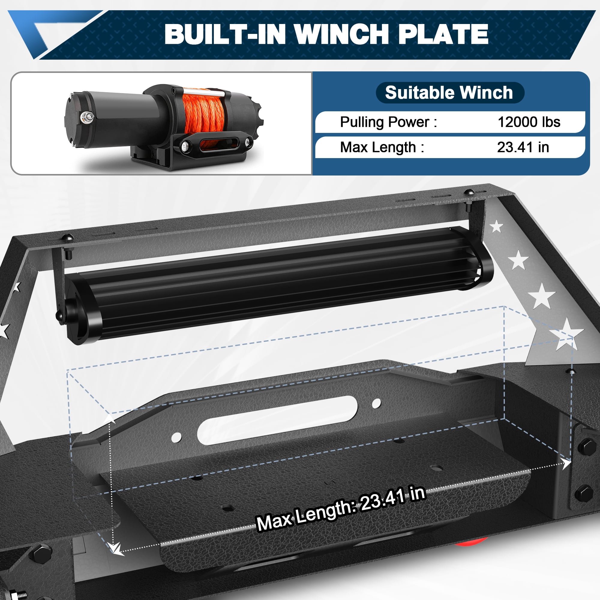 POFENZE For Jeep XJ Front Bumper Compatible with 1984-2001 Jeep Cherokee XJ with Winch Plate and Lights