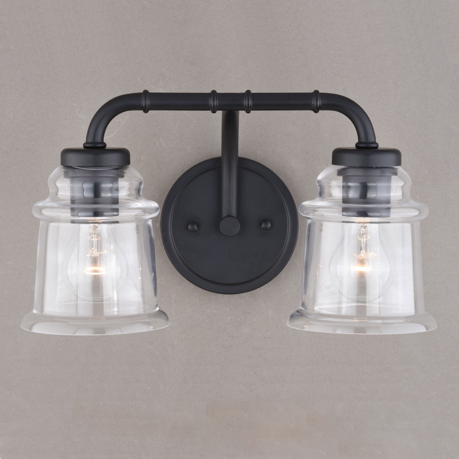 Black Vanity Light Fixture Industrial Bathroom Lighting Clear Glass 2 Light