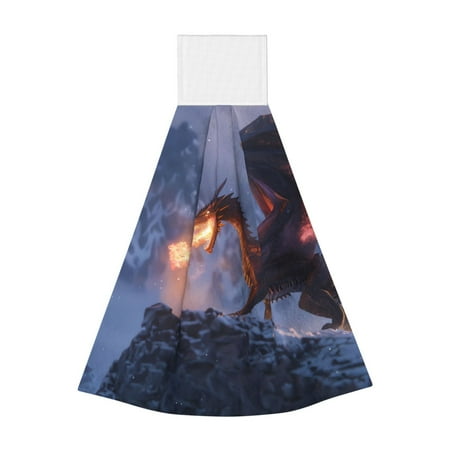 

Adobk Winter Fire Dragon Print Coral Velvet Hand Wipes Fashion Hanging Kitchen Towel for Bathroom Washcloth Absorbent Tie Towel