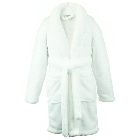Kids Microfiber Fleece Shawl Robe - Boys - White - Small