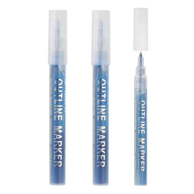 Metallic Marker Pens, 3 Pack Paint Pens Small Point Colored Markers Art Marker Pen, Blue Silver