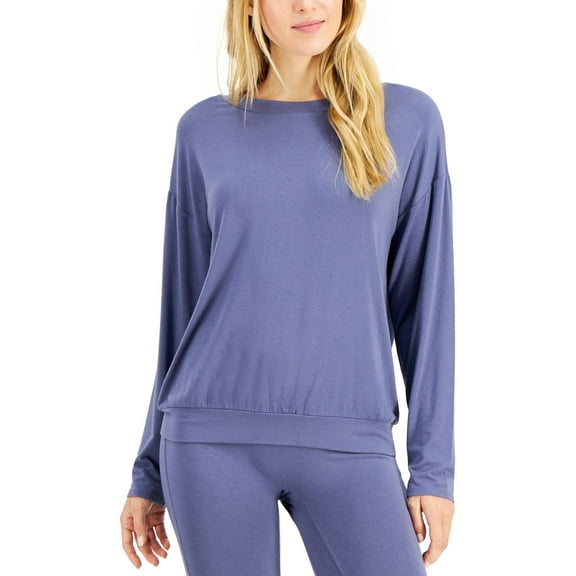 Alfani Super Soft Long-Sleeve Sleep Top, Night Shadow, L