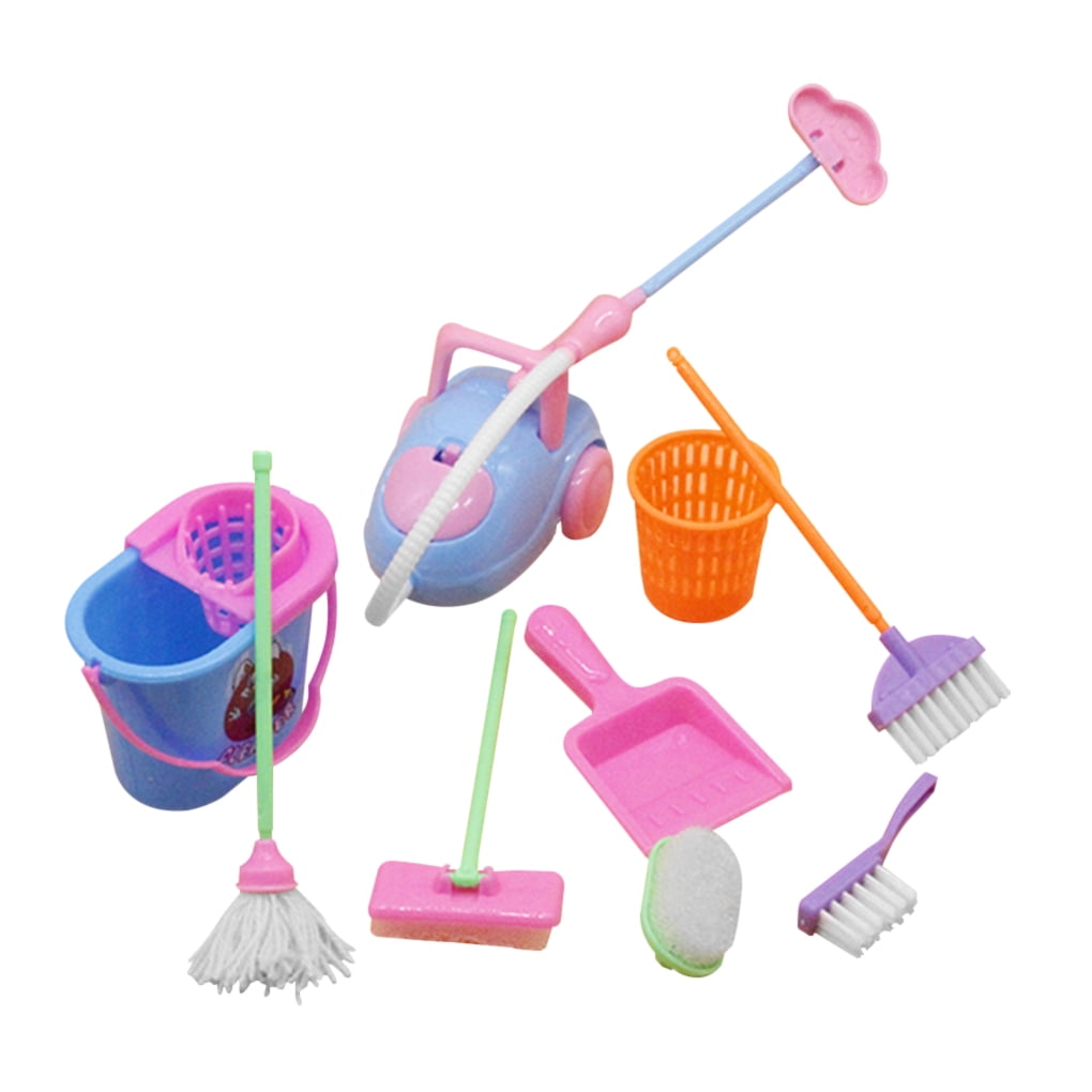 9x Girls Role Play Cleaning Cleaner Toy Pink Bucket Dust Pan Brush Toy Set Kids 