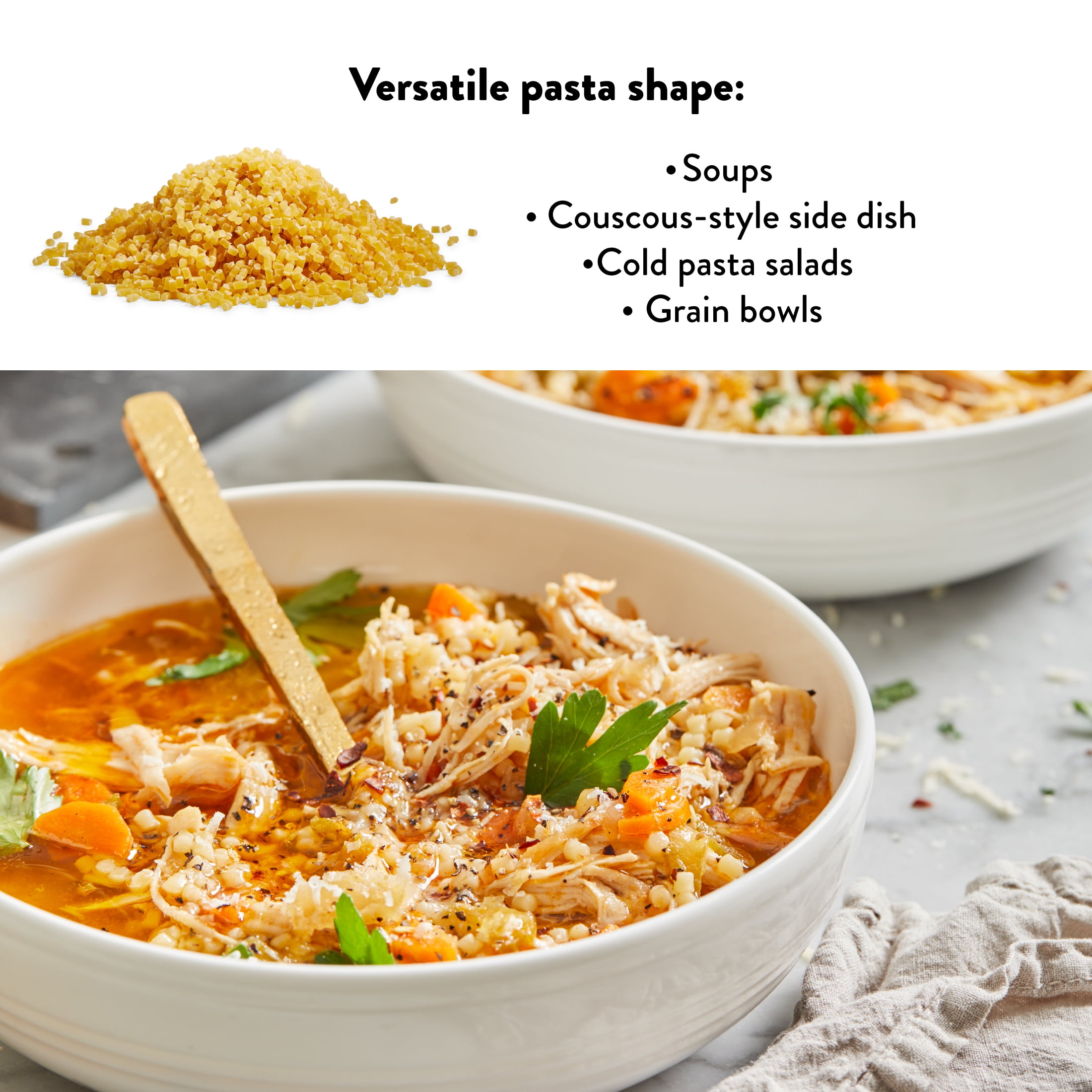 (4 pack) DeLallo Acini di Pepe, Pastina Pasta, Made in Italy, Cooks in 7 Minutes, Non-GMO, 1 lb Bag