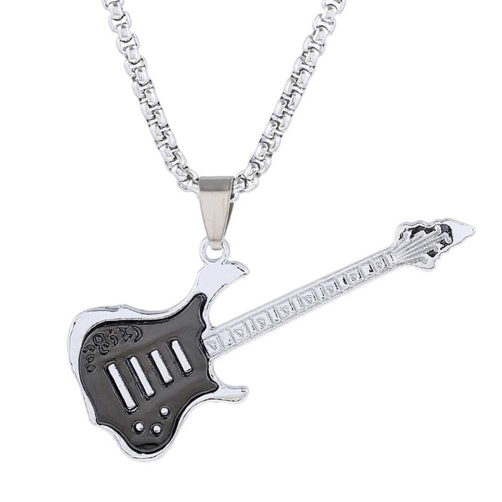 Men Women Stainless Steel Necklace Cross Guitar Animal Enamel Pendant Chain Gift 