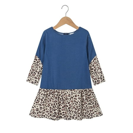 

Toddler Kids Girls Leopard Prints Long Sleeves Beach Dress Princess Clothes