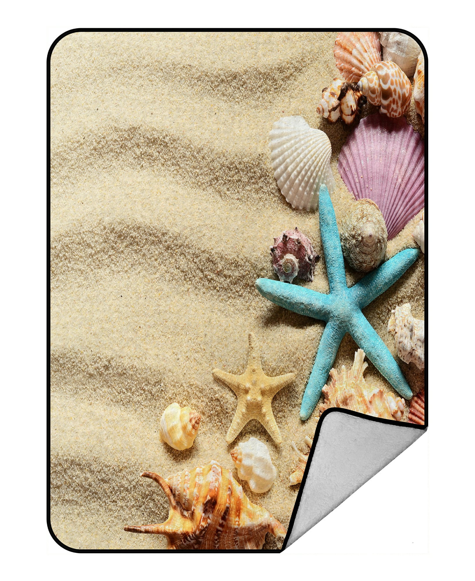 ABPHQTO Seashells Summer Sandy Beach Fleece Blanket Fleece Back Throw Blanket 58x80 Inch