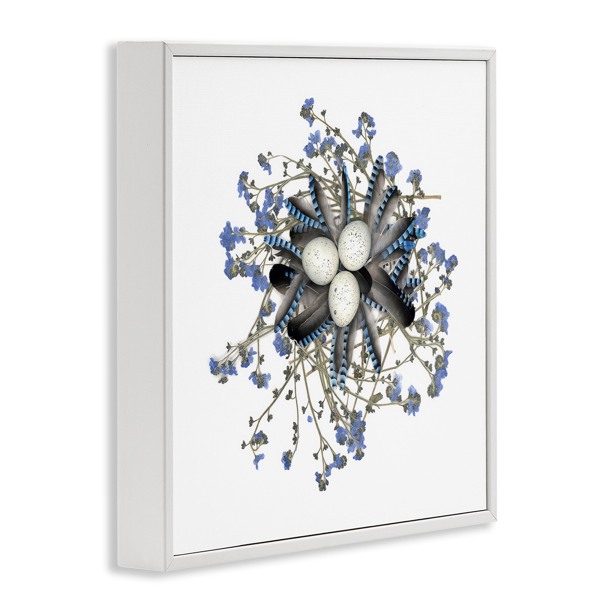 Stupell Industries Feathered Nest & Blue Florals White Framed Giclee Art, design by Beth Adoette