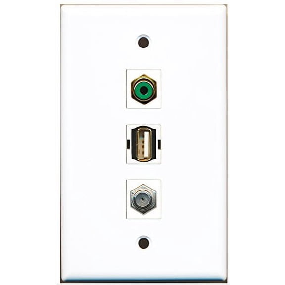 RiteAV - 1 Port RCA Green and 1 Port Coax Cable TV- F-Type and 1 Port USB A-A Wall Plate