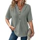 thumbnail image 1 of Blusas de Verano para Mujer, de Punto Gofre, de Corta, con Cordón, Sudaderas con Botones y Cuello en V, Blusas Informales, Camisas. Verde XXL, 1 of 9