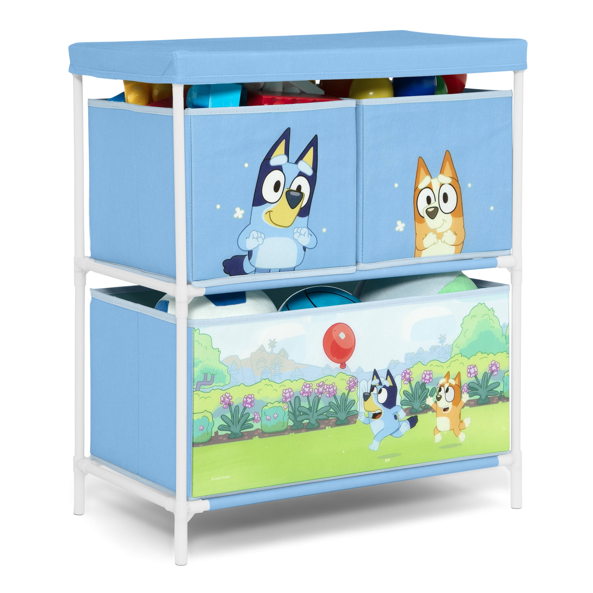 Bluey 3-Piece Toddler Bedroom Set by Delta Children - Includes Toddler Bed, Chair Desk and Toy Organizer, Blue