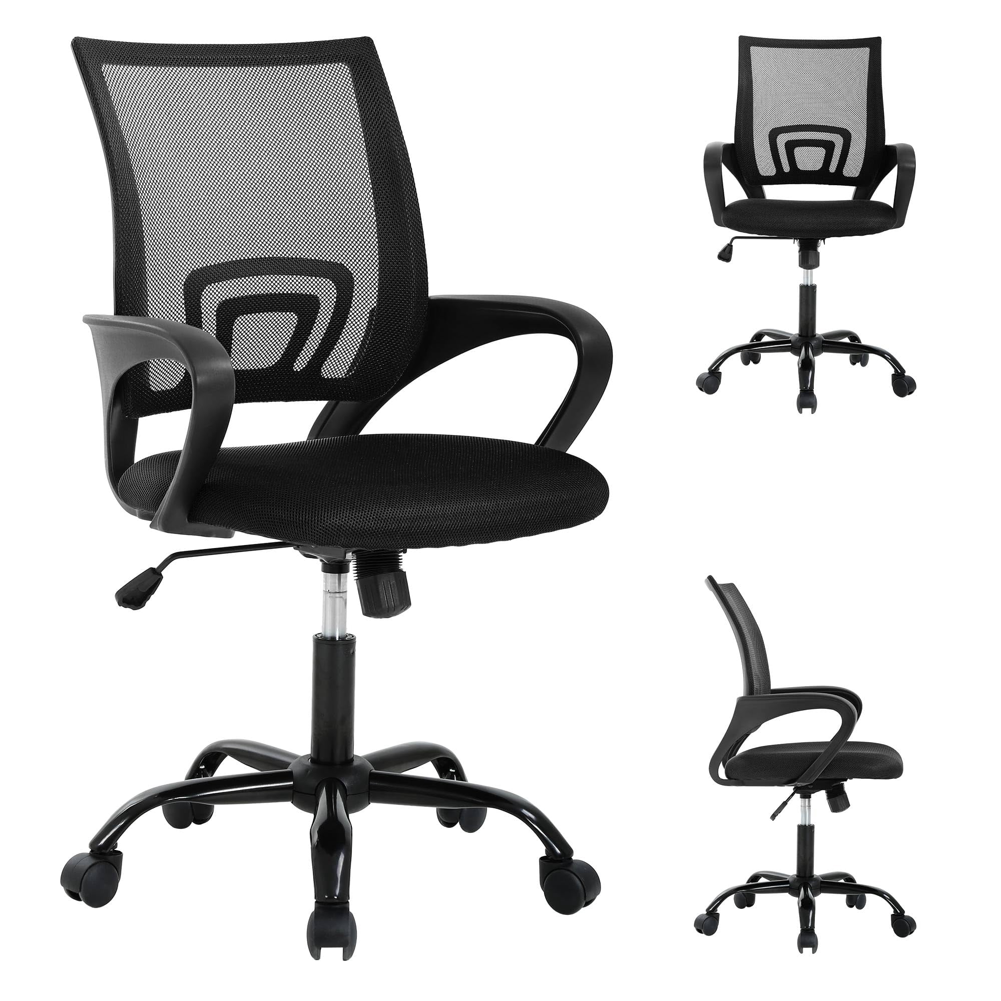 CL.HPAHKL Ergonomic Office Chair Set of 2, Mesh Computer Desk Chair with Mid-Back Support & Armrests, Adjustable Height Swivel Task Chair for Home Office, Study, Gaming, Black