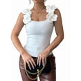 thumbnail image 2 of Women'S 3D Floral Fitted Tank Top Pearl Crew Neck Sleeveless Tops White S, 2 of 10