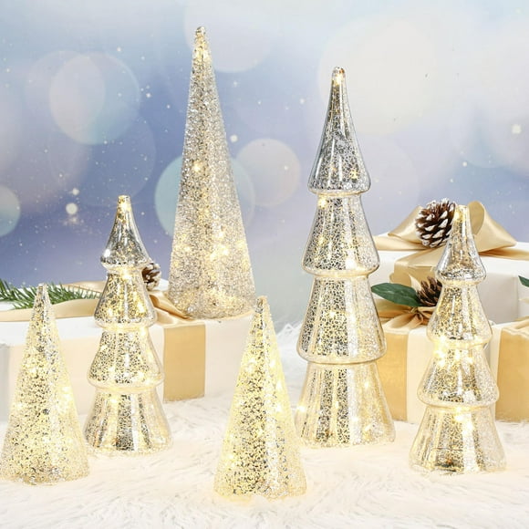 Figuras de árbol de Navidad LOYIM Mercury Glass con luces LED