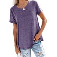thumbnail image 1 of LUXUR Tee-Shirt Femme Manches Courtes Hauts Couleur Unie T-shirt Tunique Mode Blouse Col Rond T-shirt Violet P, 1 of 2