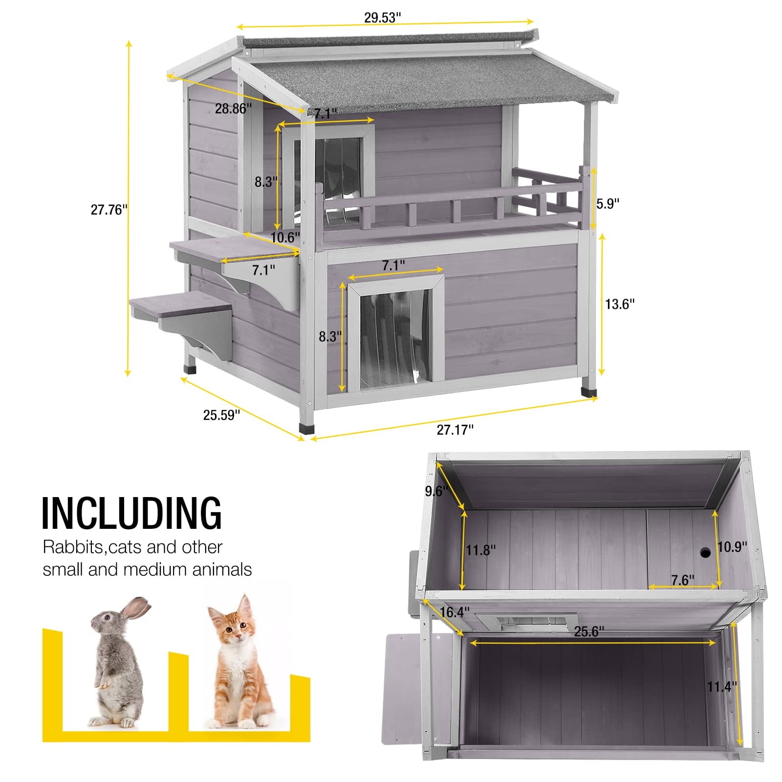 Aivituvin Outdoor Cat House Wooden Winter Weatherproof Feral Cat Shelter with Balcony
