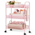 thumbnail image 1 of KK KINGRACK Rolling Cart, 3-Tier Metal Utility Storage Cart with Wheels for Office & Home, Pink, 17.2"D x 10.2"W x 24.8"H, 1 of 7