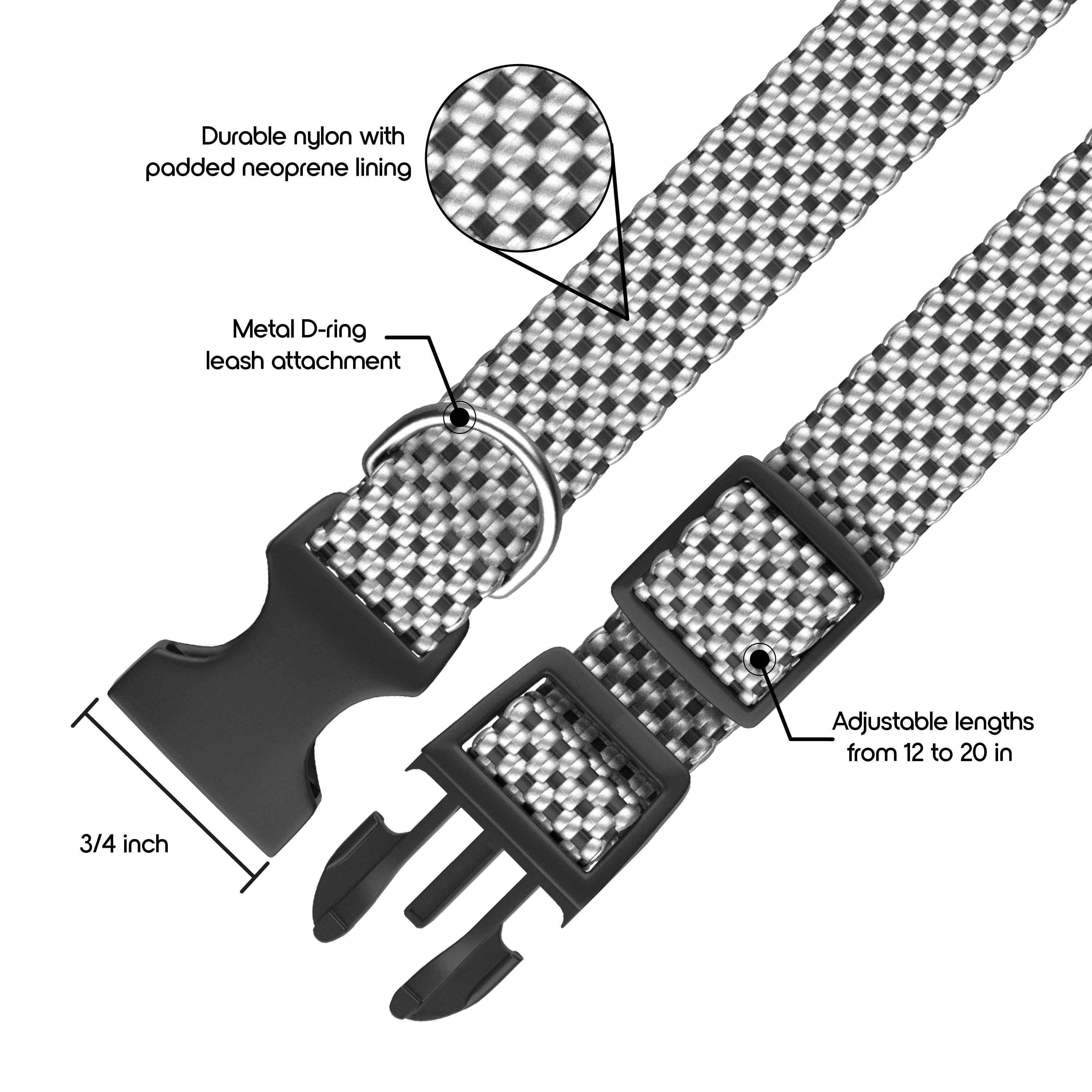 Vibrant Life Woven Padded Dog Collar, Gray, Medium