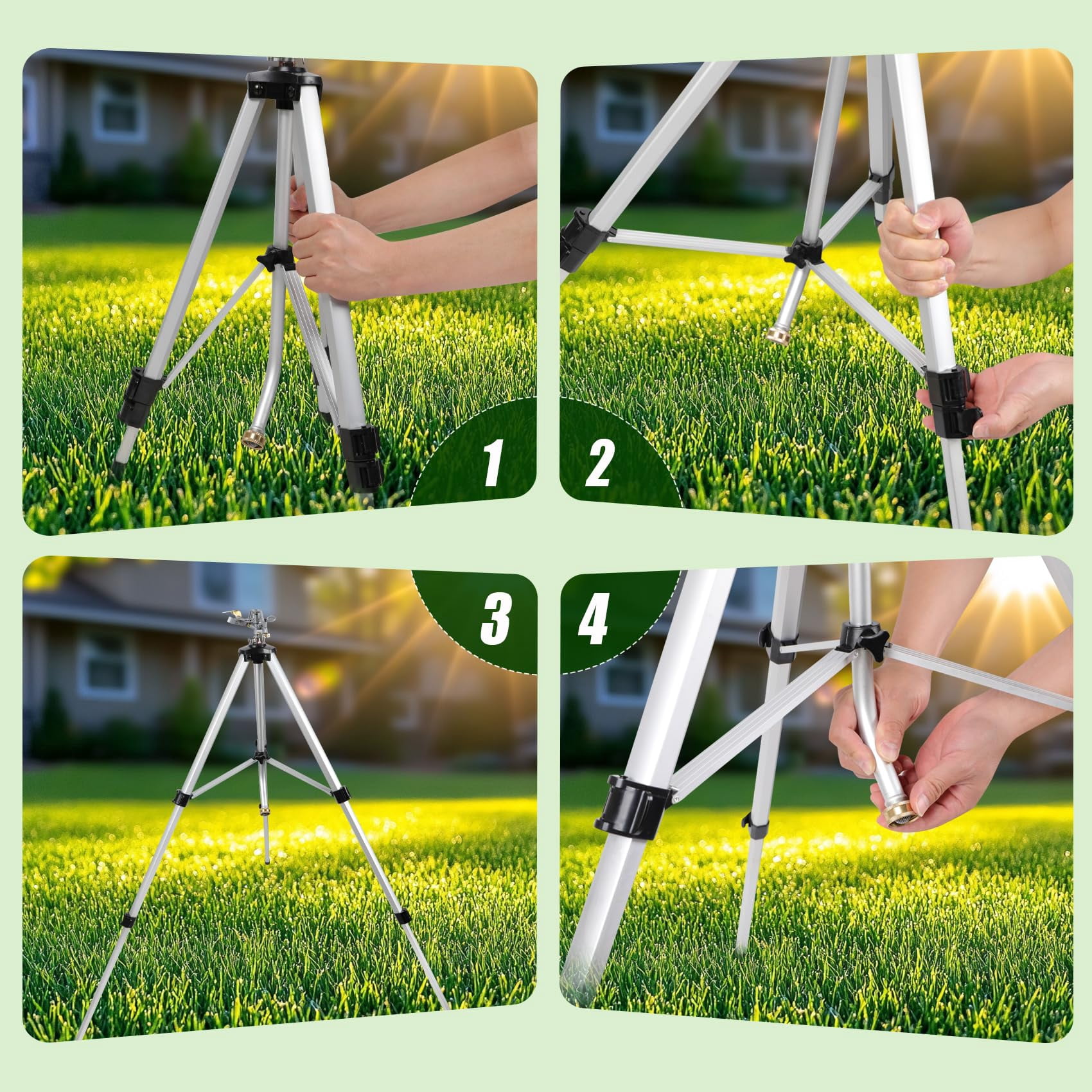 50" Brass Impact Sprinkler On Tripod Base 2pcs Heavy Duty Metal Pulsating Telescoping 360 Degree For Large Area Yard Lwan&garden Waters Up To 90 Ft. Diameter Covering 6360sqft