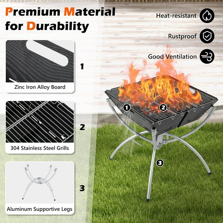 VividVibes 3-in-1 Foldable Fire Pit With Grill for Outside