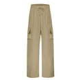 thumbnail image 6 of iHPH7 Drawstring Pants Women Hiking Cargo Pants Women Straight Leg Sweatpants for Women Baggy Pants Elastic Waist Pants for Women Fall Outfits Trousers Pants for Women Khaki S, 6 of 6