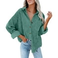 thumbnail image 3 of DondPO Long Sleeve Shirts for Women Flannel Shirt Women Womens Corduroy Button Down Shirt Oversized Blouses Tops Casual Warm Jacket With Pockets Womens Tops Business Casual Tops Mint Green XXL, 3 of 8
