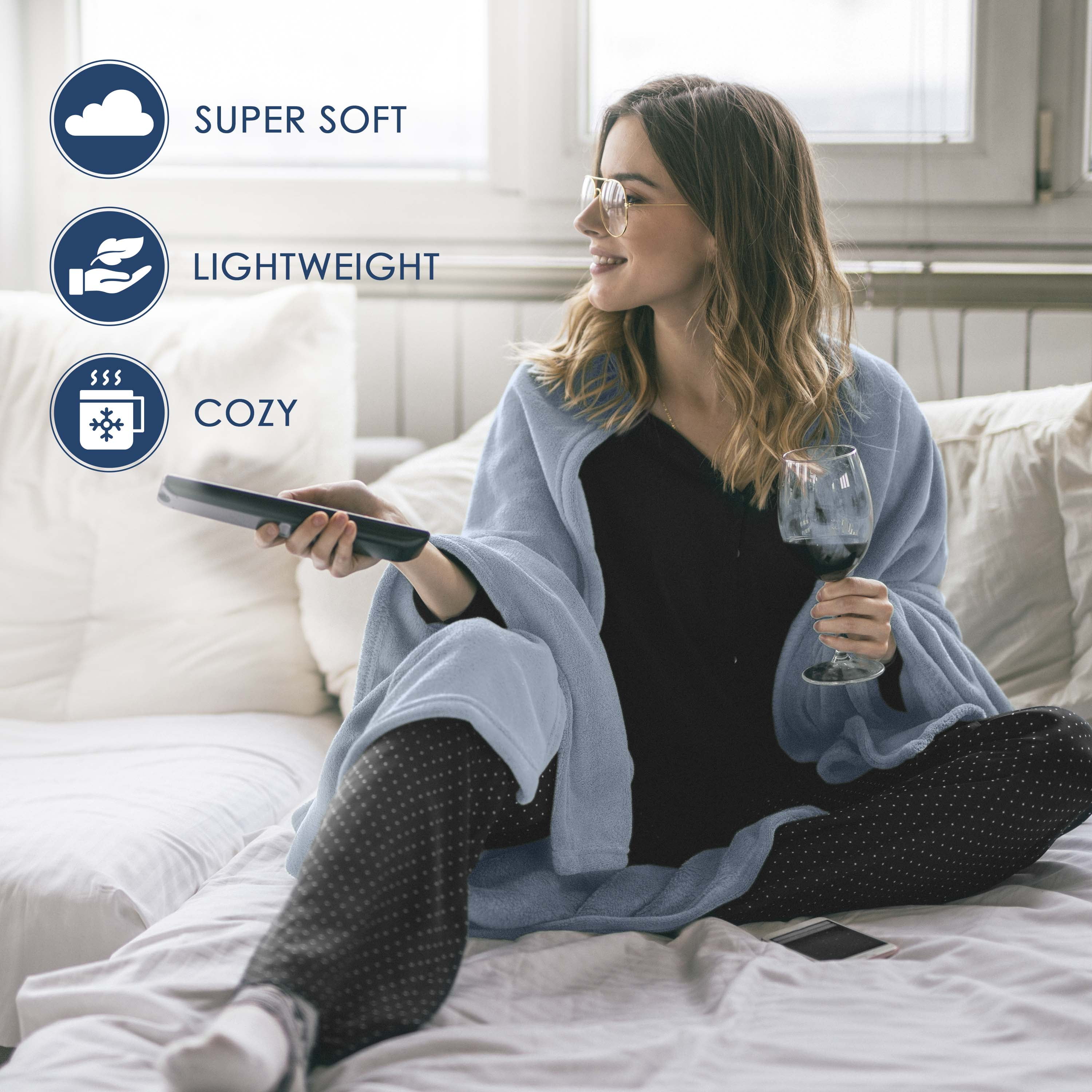 Martex Soft Fleece Lightweight Solid Bed Blanket, Slate Blue, Twin