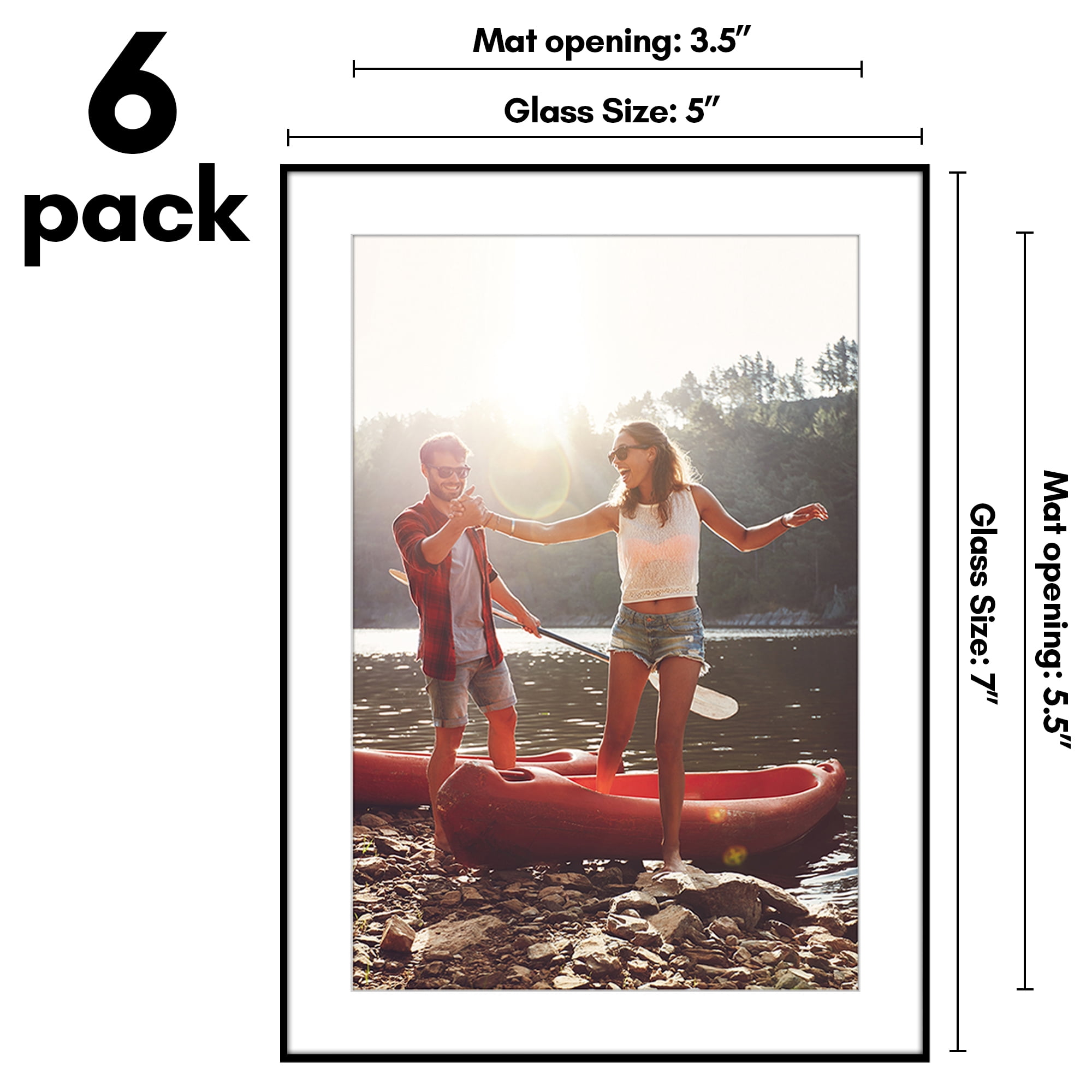 Americanflat 5x7 Front Loading Picture Frame with Shatter-Resistant Glass with 4x6 Mat 6 Pack Photo - Black