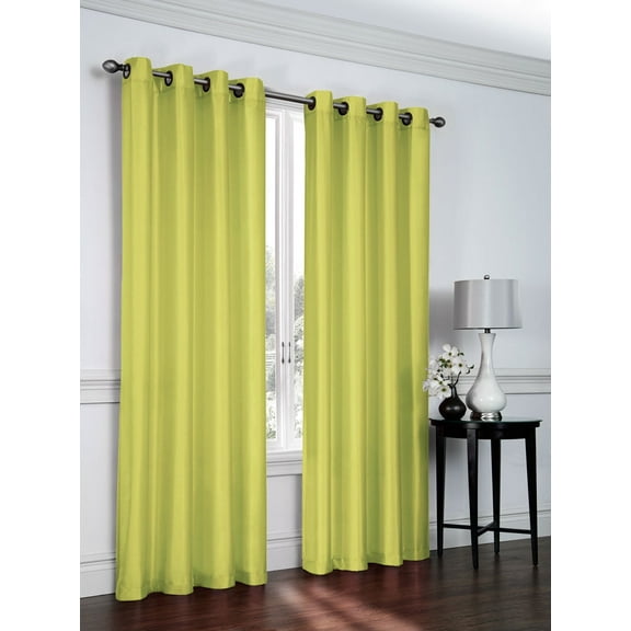 Set of 2 Ramona Faux Silk Grommet Top Curtains, 84" Long, Lime Green