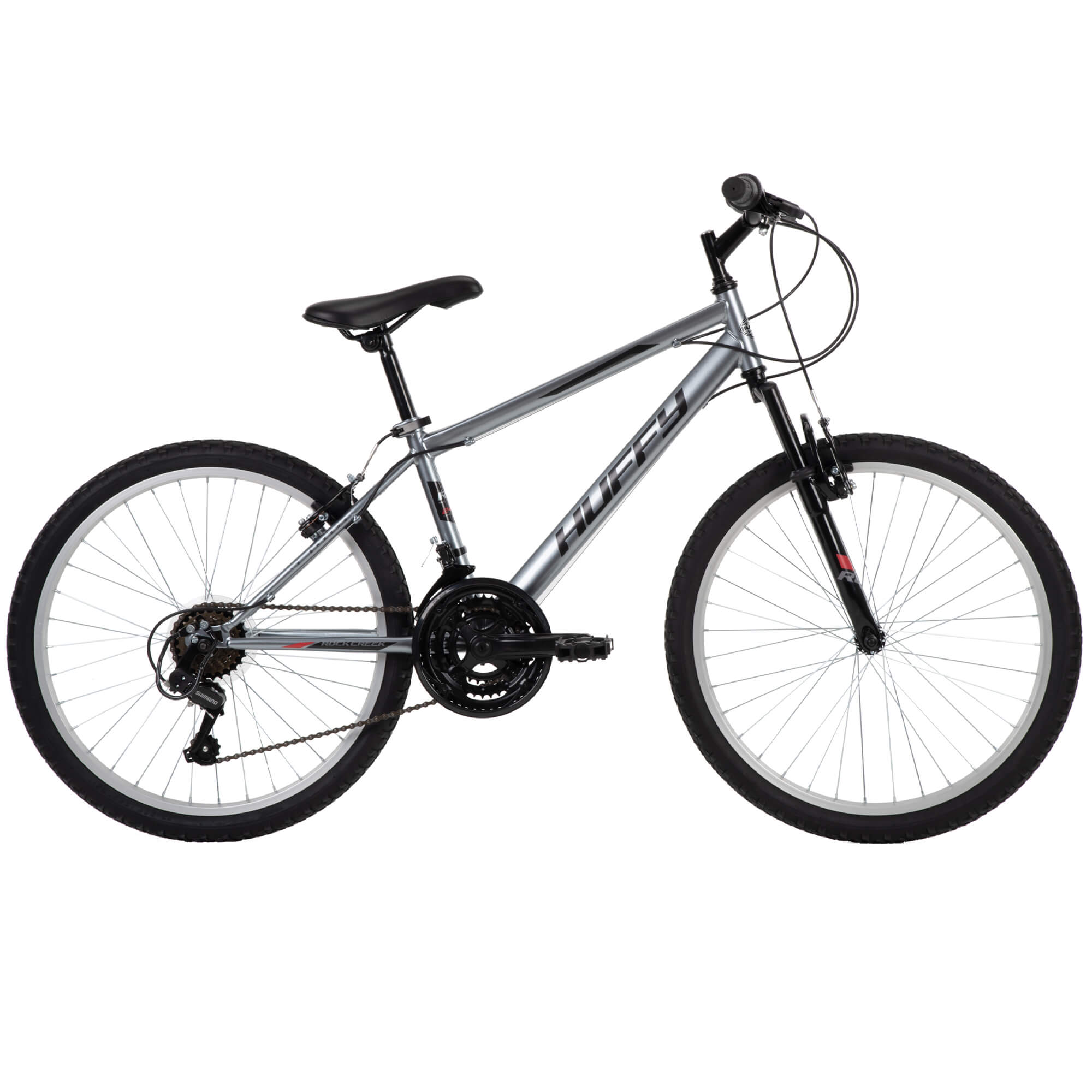 Huffy 24” Rock Creek Mountain Bike, Fits Riders 58” - 70”, Gray, Youth, Boy’s