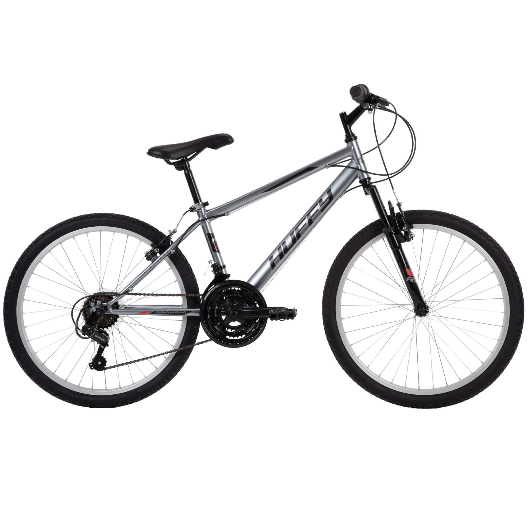 Huffy 24” Rock Creek Mountain Bike, Fits Riders 58” - 70”, Gray, Youth, Boy’s