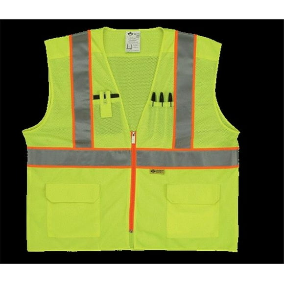 2W MS530C-2 5XL Classe 2 Maille et Solide- Gilet Ansi - Lime- 5 Extra Large